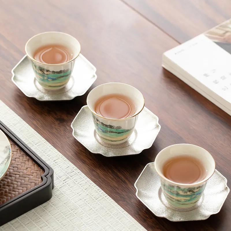 1 Pc Chinese Ceramic Teacup Meditation Cup Handmade Landscape Pattern Tea Bowl Porcelain Tea Cup Household Tea Set Accessories