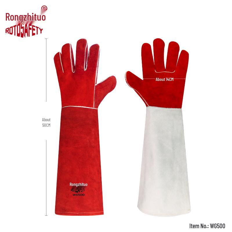 Rongzhitou Heat-Resistant Cowhide Welding Gloves - Thick, Wear-Resistant, Anti-Scald Industrial Protective Gear