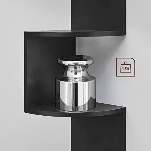 5 Tier Corner Shelf for Wall Mount, Wooden Display Shelf, for Kitchen, Bedroom, Living Room, Office, Black