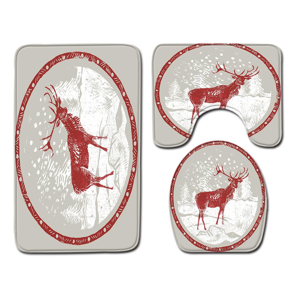 Christmas Bathroom Floor Mat Toilet Three-Piece Set