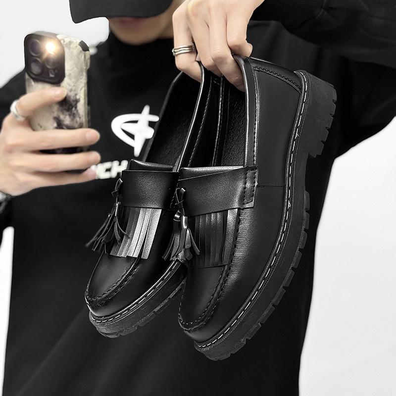 Leather shoes men's shoes 2026 spring men's loafers thick sole height increasing youth leisure England