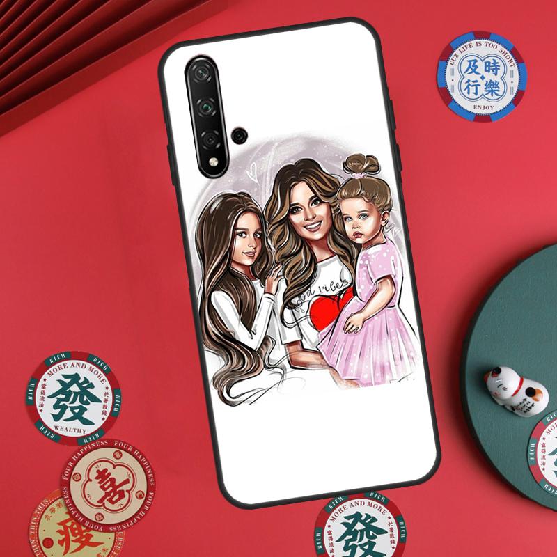 Black Brown Hair Baby Mom Girl Son For Huawei Nova Y73 Y72 Y61 Y91 Y90 Y70 Y60 12s 12i 11i 8i 9 10 SE P60 Pro P30 P40 Lite Case