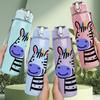 1PC Cute Zebra Cartoon Pattern 750ml Color Plastic Sports Water Bottle Leakproof Flip Straw Lid Suitable for Sports Office Home Use