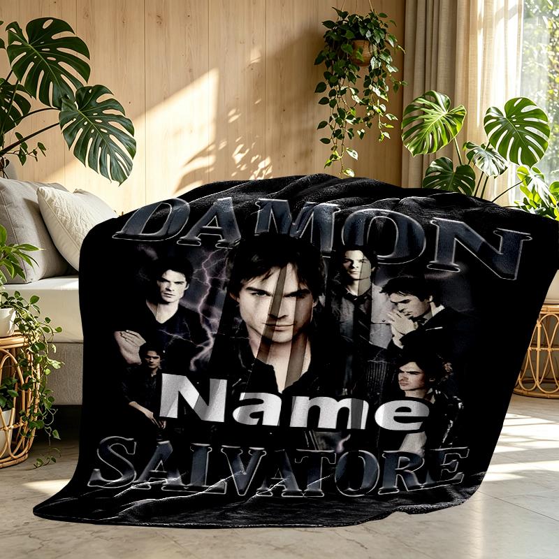 Coperta Personalizzata con Nome Damon Salvatore, Decorazione per la Casa, Camera da Letto, Divano, Campeggio, Divano, Regali per Compleanno Natale