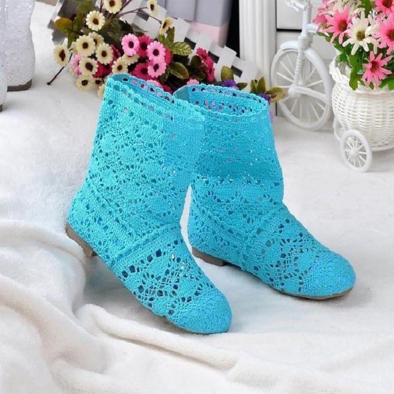 Lace Hollow Boots Shoes Breathable Knit Line Mesh Korean High Summer Women Boots Knee High Womens Shoes