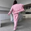 Womens Cotton Blend Casual Two-Piece Set Long Sleeve Button-Up Top With Drawstring Waist Wide Leg Pants