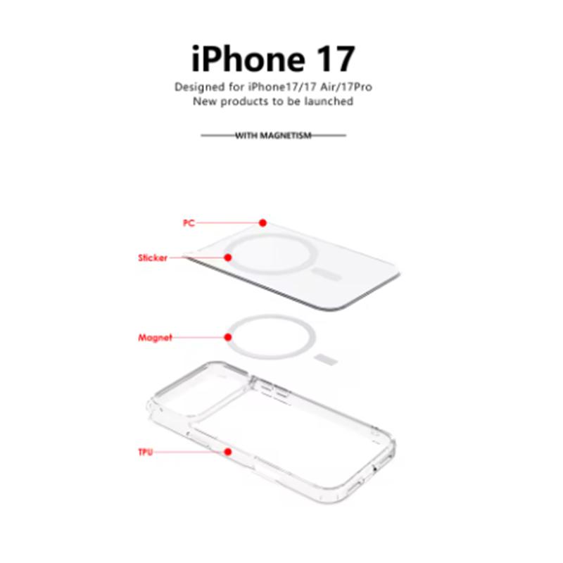 Shockproof For Magsafe Clear Magnetic Wireless Charge Case For iPhone 17 Air 17 Pro Max Hybird Hard Acrylic Back Cover Bumper