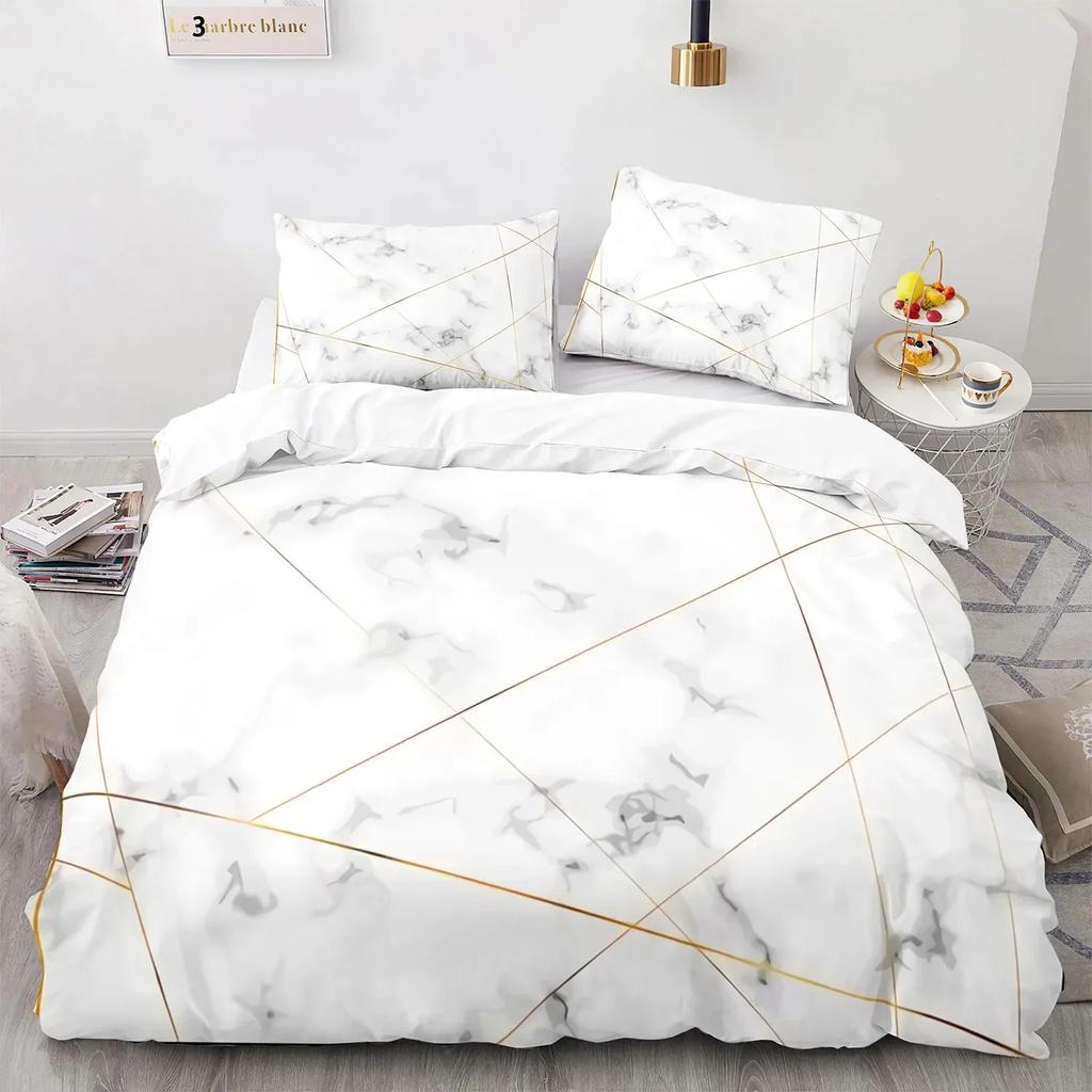 3D White Gold Abstract Marble Texture Comfortable Duvet Cover Pillowcase Bedding Set Children Bedroom Decoration Home Textile