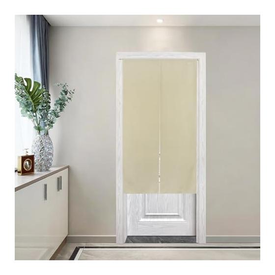 Stylish Blindfold Curtain, Japanese Style Noren, Plain Color Choose Linen Style Kitchen Long Curtain (Beige, Width 85cm x Length 150cm)