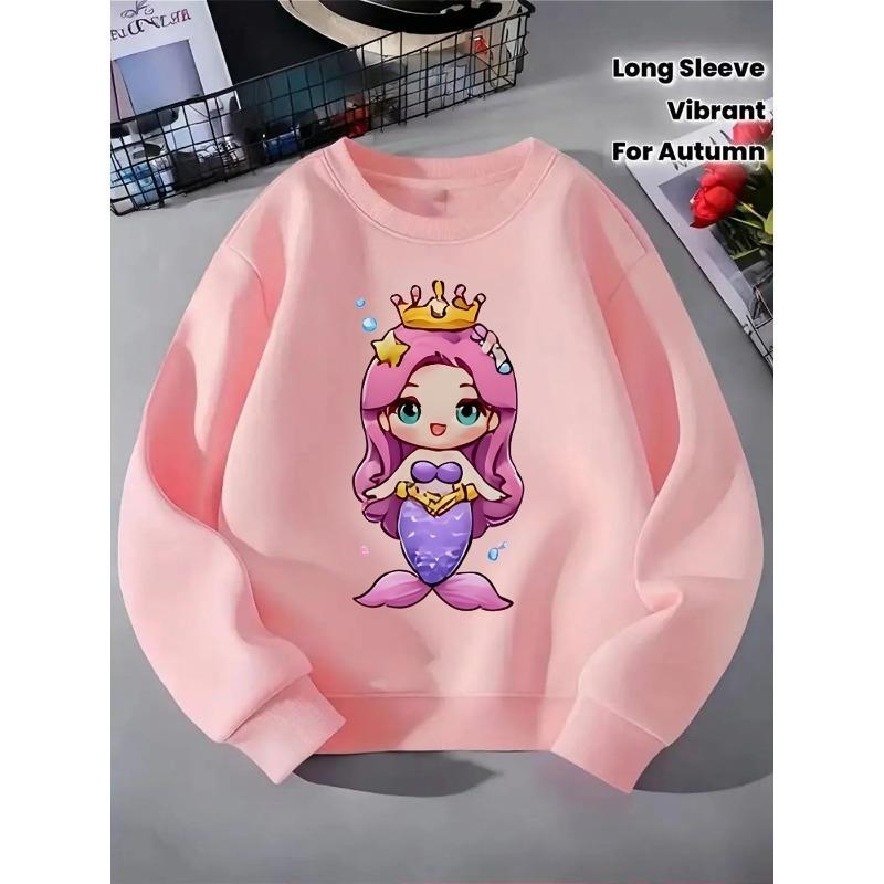 European Sizes Kids' Crewneck Sweatshirt - Mermaid Princess Crown Star Bubble Pink , Sportswear And Casual Wear, Soft And Comfortable