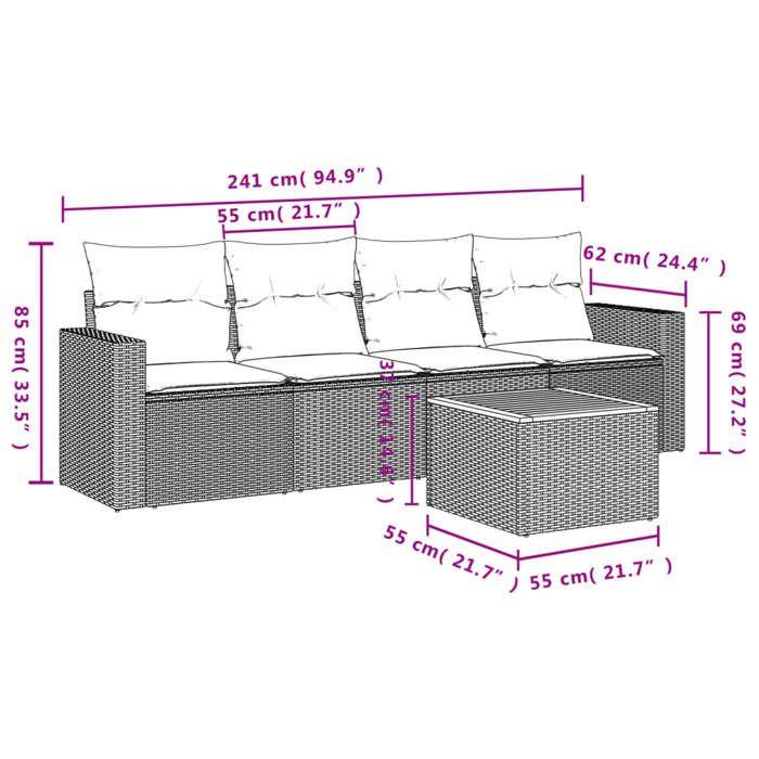 VidaXL Garden Lounge Set with Cushions 5 Pcs, Patio Sofas, Furniture Set, Outdoor Terrace Furniture, Grey 3256334