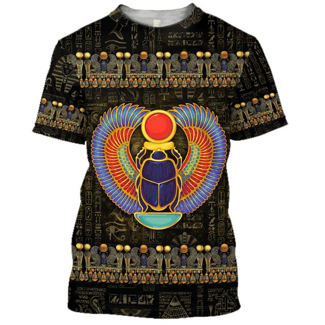 Men's T-shirt Summer Retro Style Fashion Egyptian Pharaoh Print Short Sleeve Tee Shirts Quick Dry Men's Crew Neck Loose Tops
