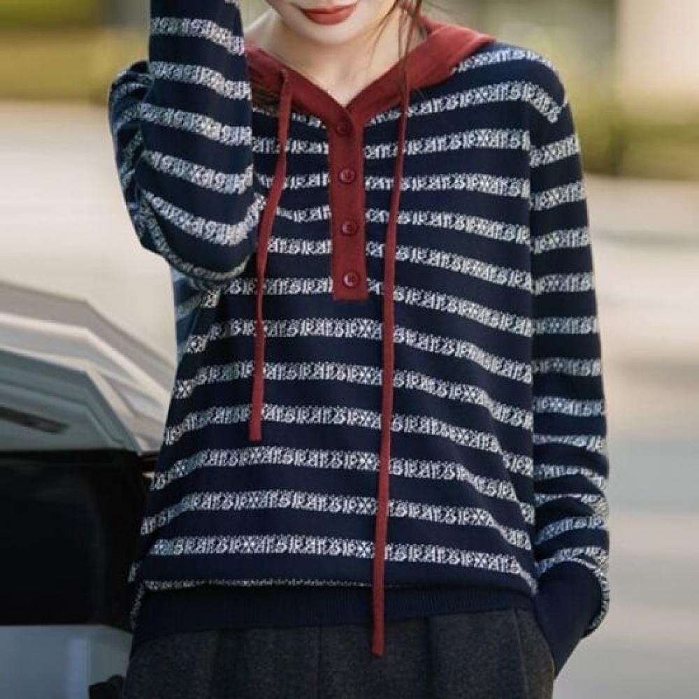 Navava Men S Striped Color Block Hoodie Long Sleeve Knit Tee Nk3300