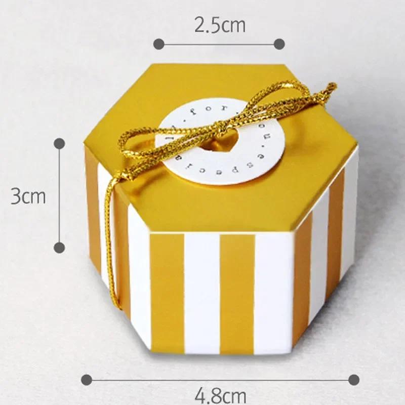 50pcs Mini Gold Round Dot Striped Hexagonal Candy Box for Wedding Birthday Party Decoration Favor Gift Souvenirs Packaging