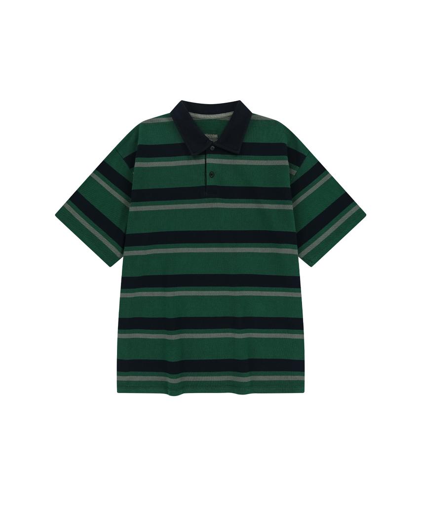 ENDOOR Vintage Pk Stripe 1/2 Polo Shirt (Vtg Green)