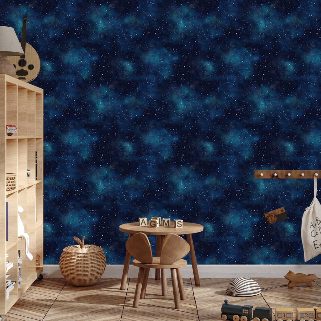 Watercolor Galaxy Wallpaper Navy Blue and Turquoise, Navy Blue Background 50x1000