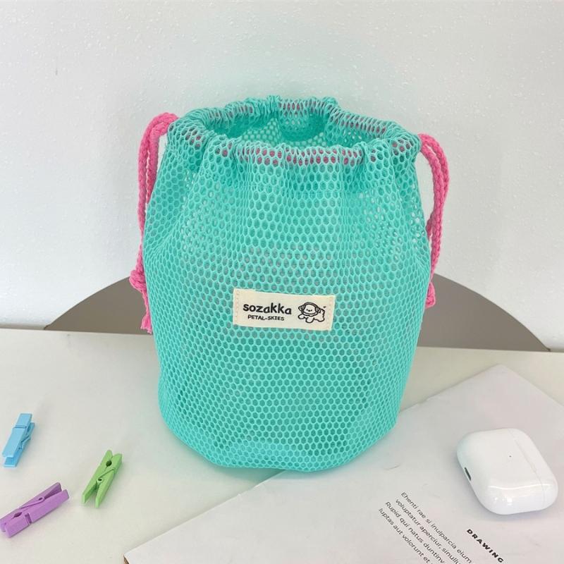 

Travel Cosmetic Organizer Shower Bag Dopamine Makeup Bag Color-blocking Mesh Drawstring Pouch Y2K Toiletry Bag зелёный