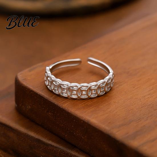 Fortune-Boosting Ring Women Hollow Copper Coin Shape Adjustable Opening Design