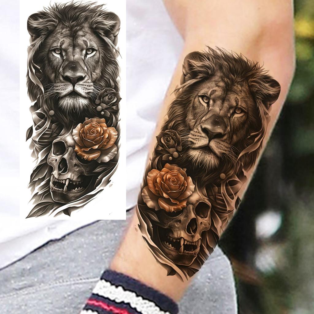 1 Foglio Tatuaggi Temporanei Trendy Tigre Leone Guerriero Gesù Per Uomini Donne Adulti Lunga Durata Impermeabili Temp Adesivi Tatuaggio Falso