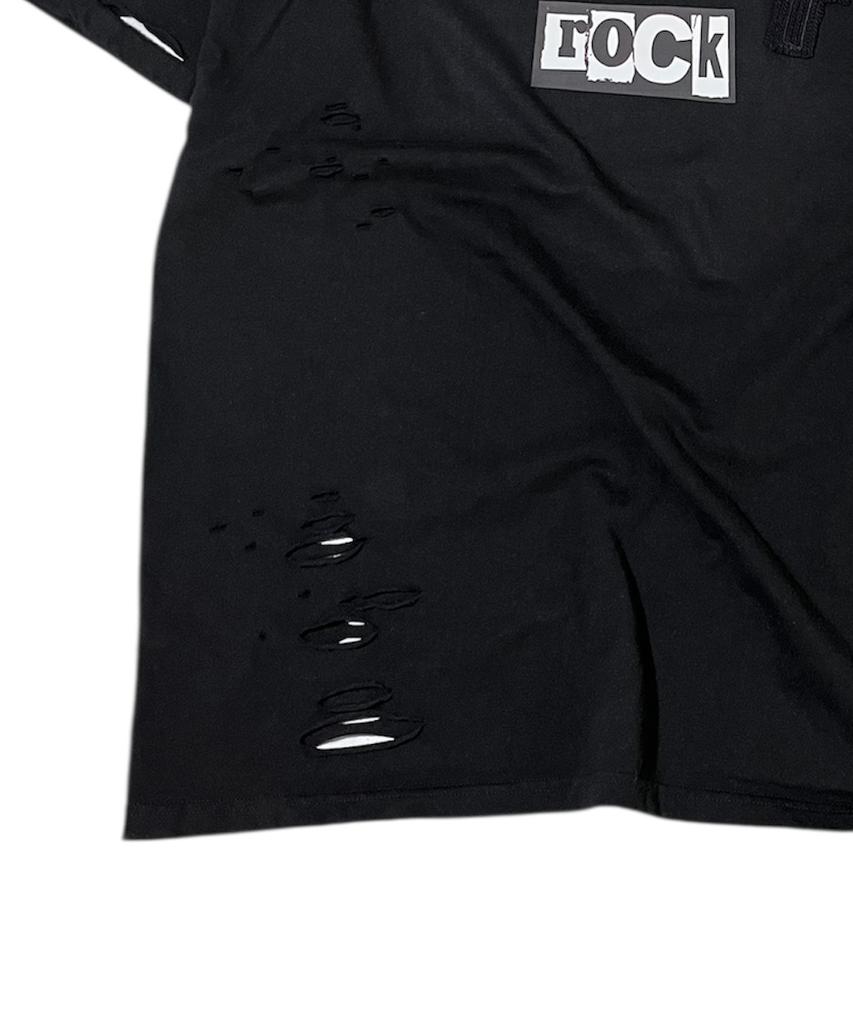 SK8ER ROCK Rock Cross Destroyed T-Shirt ((Black))