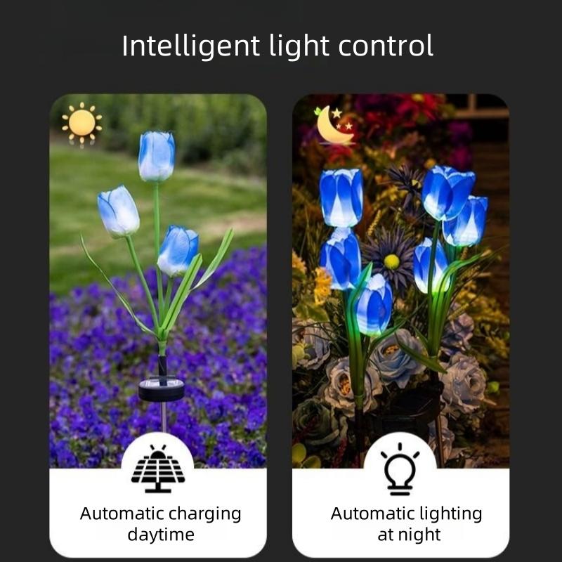 Solar 3-Headed Tulip Garden Lights Outdoor Waterproof LED Lawn Lamp for Yard Pathway Landscape Decor Beautiful Home Lighting
