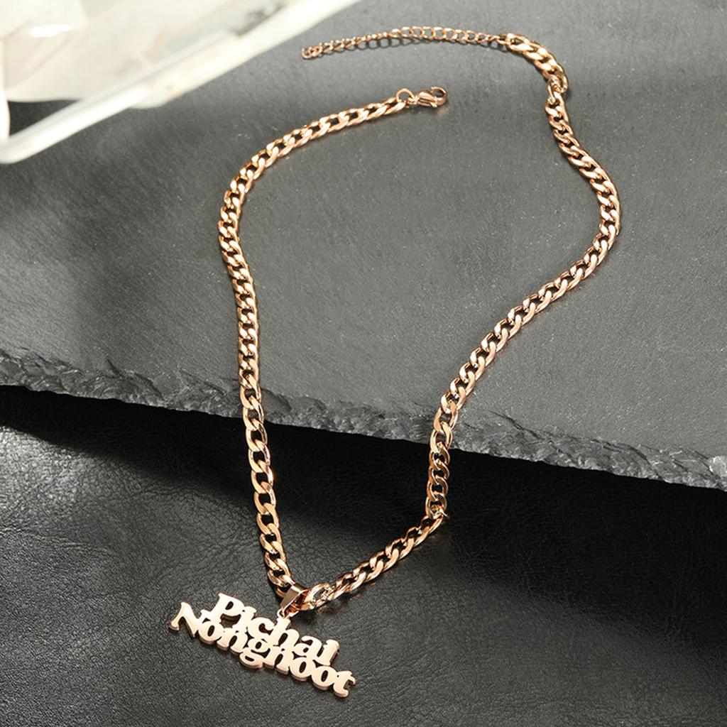 Collana Personalizzata con Nome in Acciaio Inossidabile 304 Personalizzata 2 Nomi Ciondolo Lettera Catena Cubanah Targhetta Regalo, 1 Pezzo