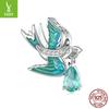 925 Silver Beads Creative Blue-Green Bird Butterfly Insect Spring Series Diy Beaded Bracelet Accessories