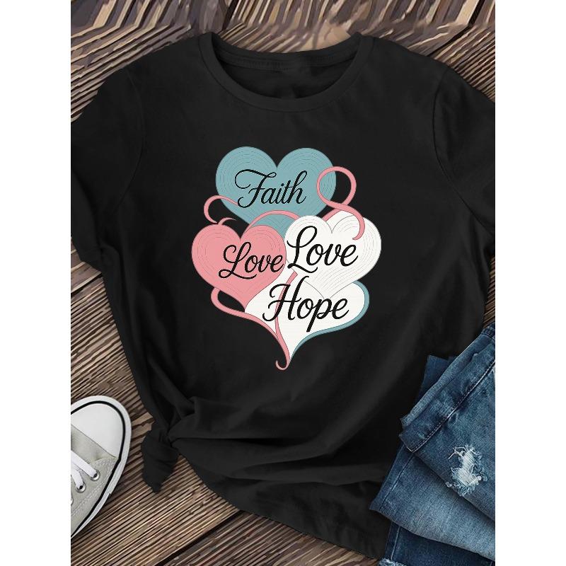 Multi-color Heart-patterned Women's Short-sleeved Shirts, Women's Wear, Summer Women's Clothing, Patterned Printed Round-neck T-shirts