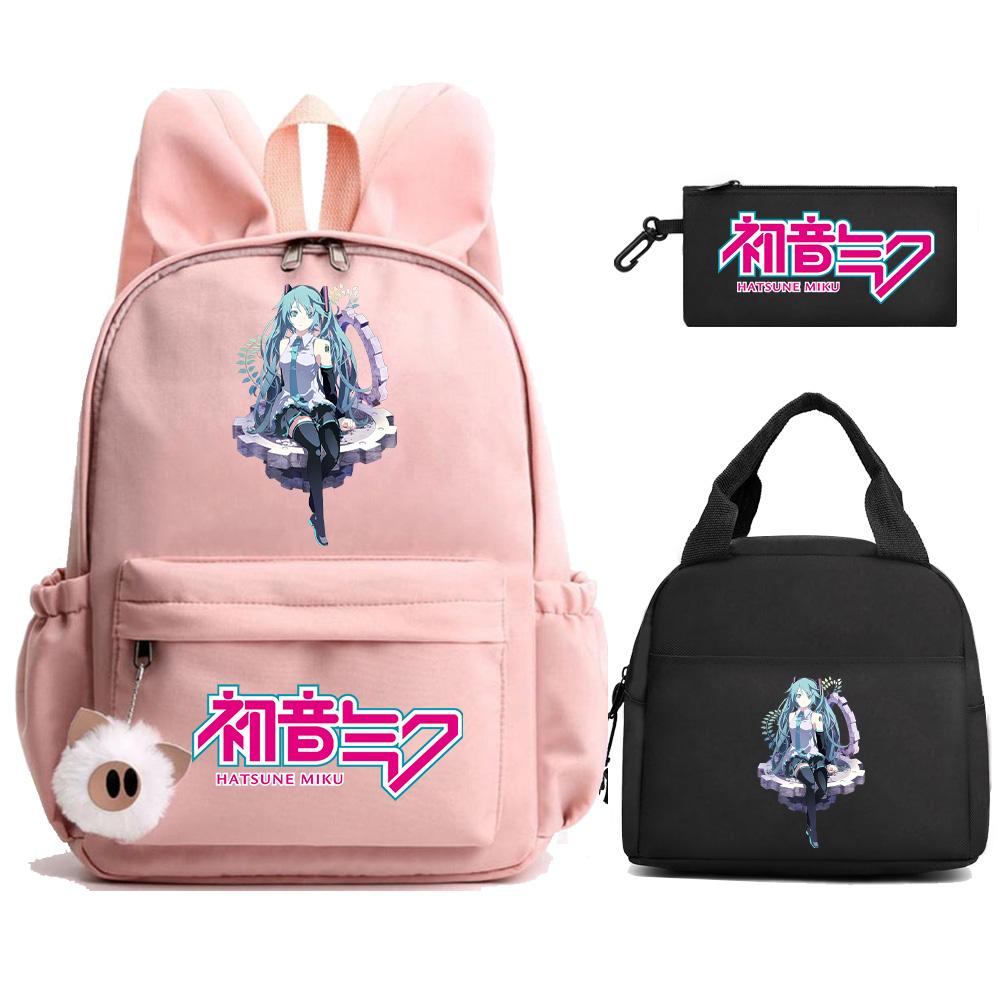 Zaino Stampato Cartoon Hatsune Miku Borsa Pranzo Astuccio per Bambini Studenti Borsa Scuola Ragazza Bambino Regalo Borsa da Viaggio Donna