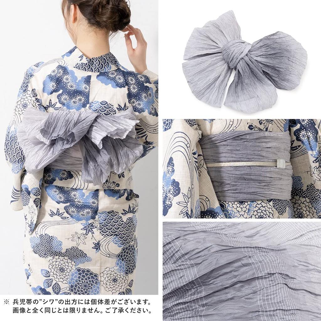 SOUBIEN Yukata Set Heko and One Size Fits and Flowing Water Patterns in Gray Women's 3-Piece (Yukata, Obi, Geta) Most, Beige, Chrysanthemum,
