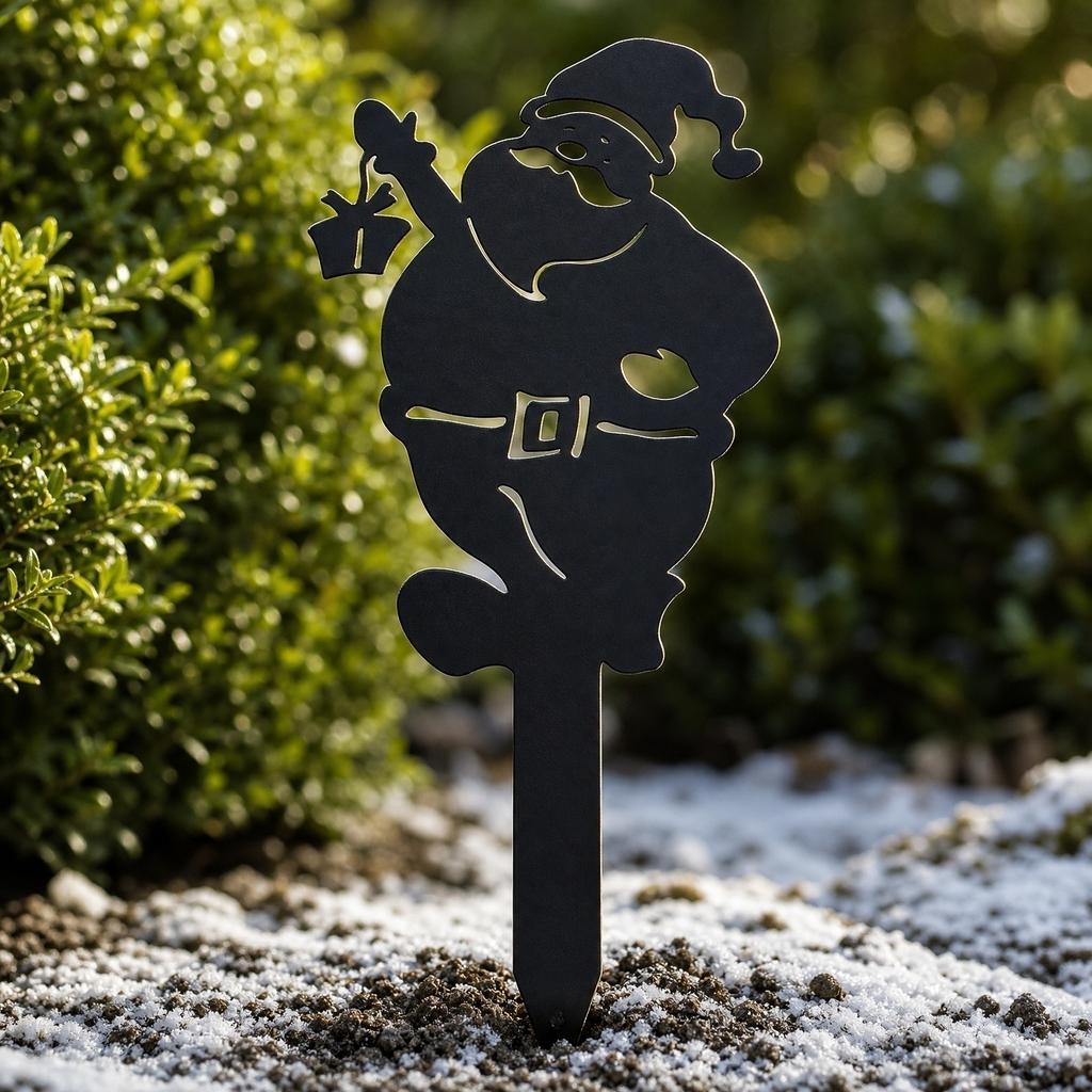 Metal Santa Claus Garden Stake Christmas Yard Decoration Metal Art Outdoor Ornament Festive Holiday Lawn Decor Metal Craft Stake