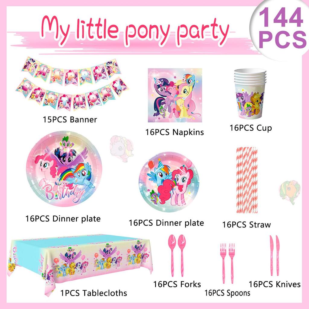 Cartoon Birthday Party Supplies,144Pcs Cartoon Decorations&Tableware-Cartoon Plates Napkins&Cartoon Birthday Party Banner etc Cartoon Party Supplies