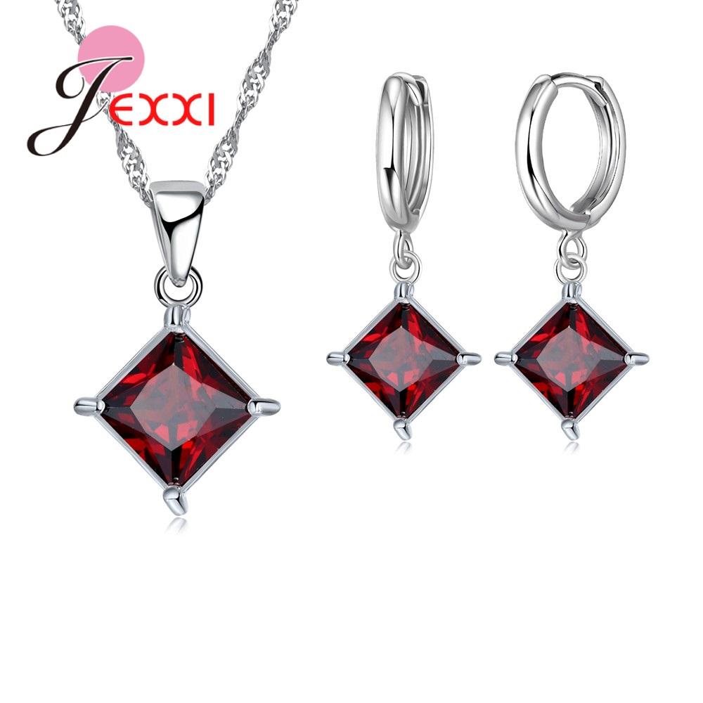Exquisite Beautiful Colorful Square Crystal Girlfriend Gift Engagement Jewelry 925 Sterling Silver for Fashion Women