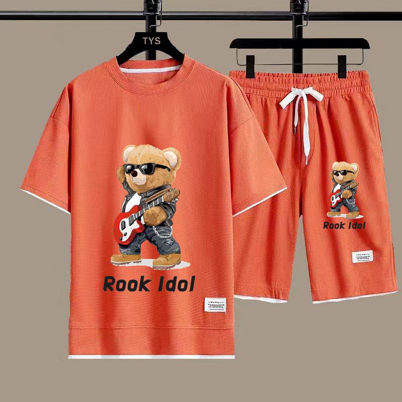 

Летний мужской комплект из двух предметов, мужская повседневная футболка + шорты, мужской спортивный костюм, модный спортивный костюм с коротким рукавом XXL