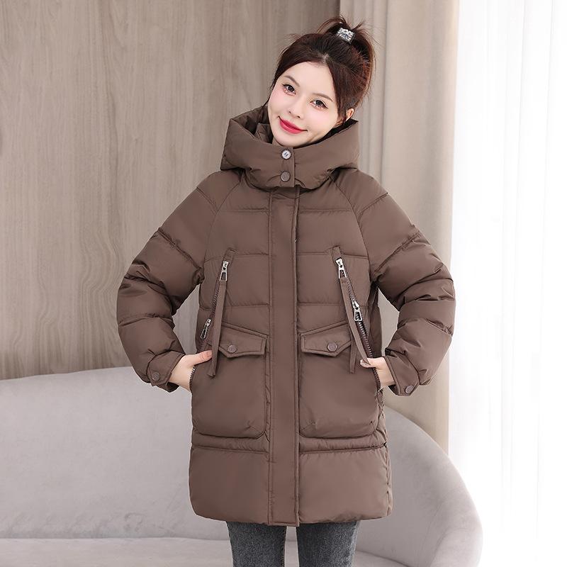 Autumn and Winter 2025 Korean Hooded Bread Jacket Plus Thickened Down Cotton Jacket Women's Mid-Length Loose Cotton Jacket Exterior