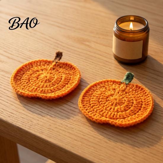 Durable Polyester Coasters Handmade Crochet Pumpkin Coasters, Soft Coffee Mats, Gift for Housewarming Autumn Themed Farmhouse Dining Accessories