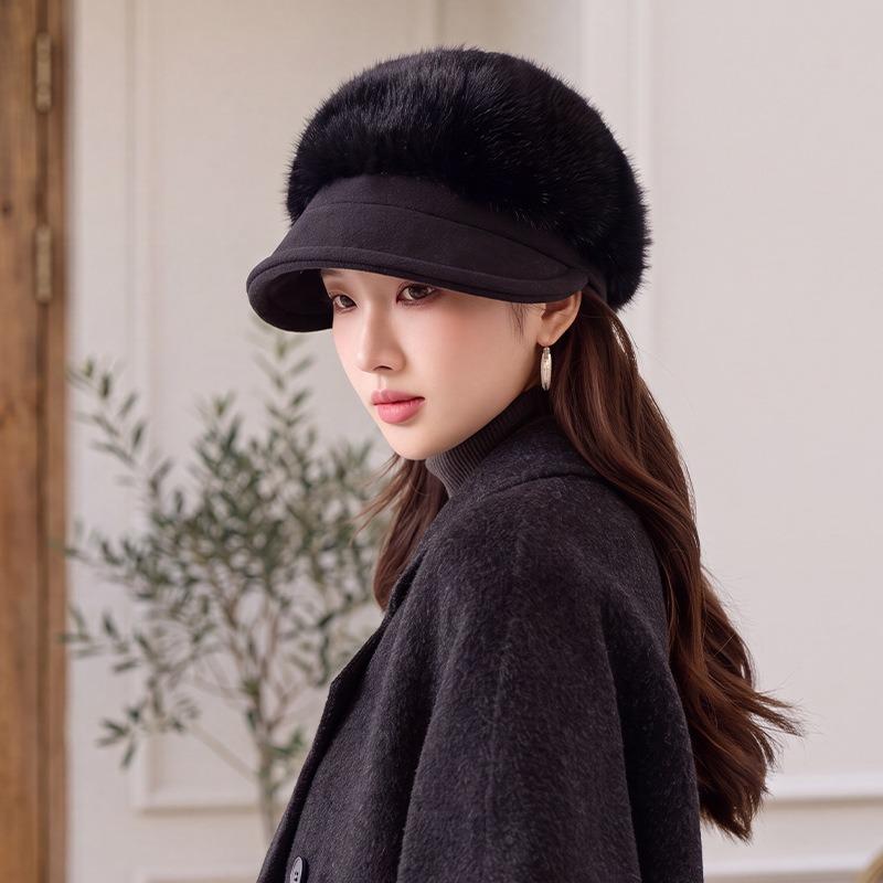 Women S Fleece Warm Octagonal Hat Retro Stitching Windproof