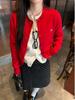 Women's Korean-Style Red Cardigan Sweater Coat - Loose Slimming Knit Top for Spring & Autumn 2025