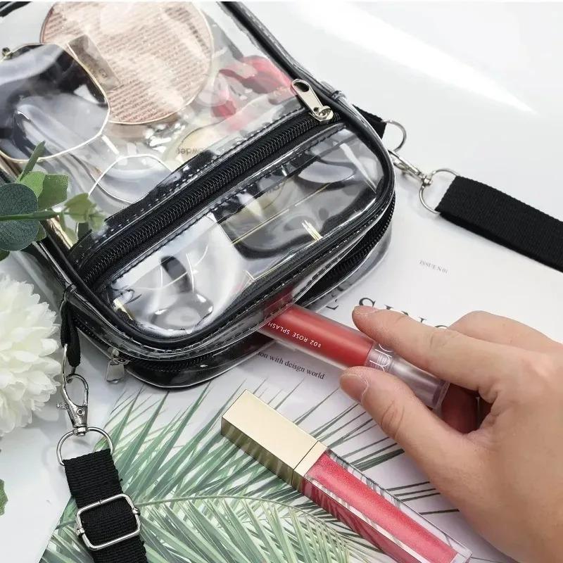 Portable Transparent PVC Shoulder Bag Unisex Clear Crossbody Handbag with Front Pocket Waterproof Lightweight Casual Daily Use