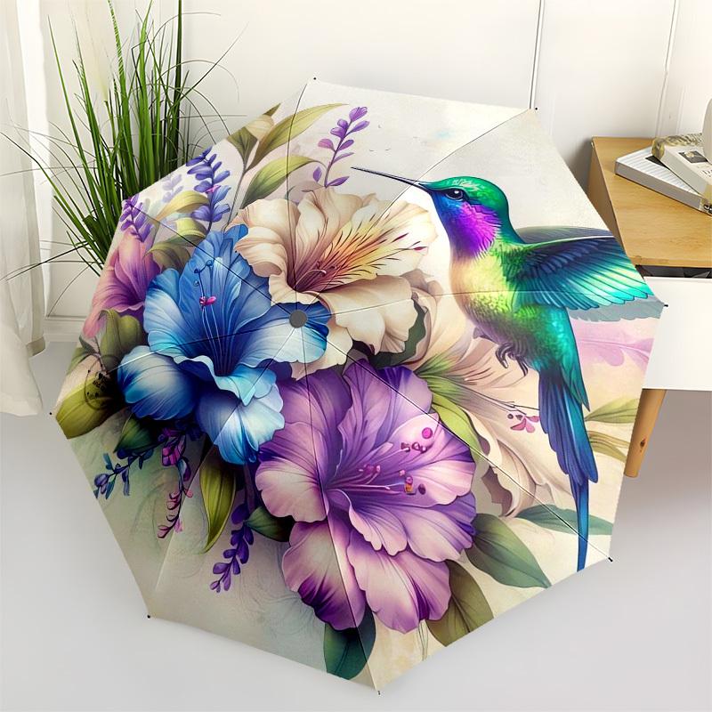 

1pc Hummingbird Floral Bouquet Umbrella with Plastic Handle,Vibrant Cartoon Pattern,Multi-functional UmbrellaPT222