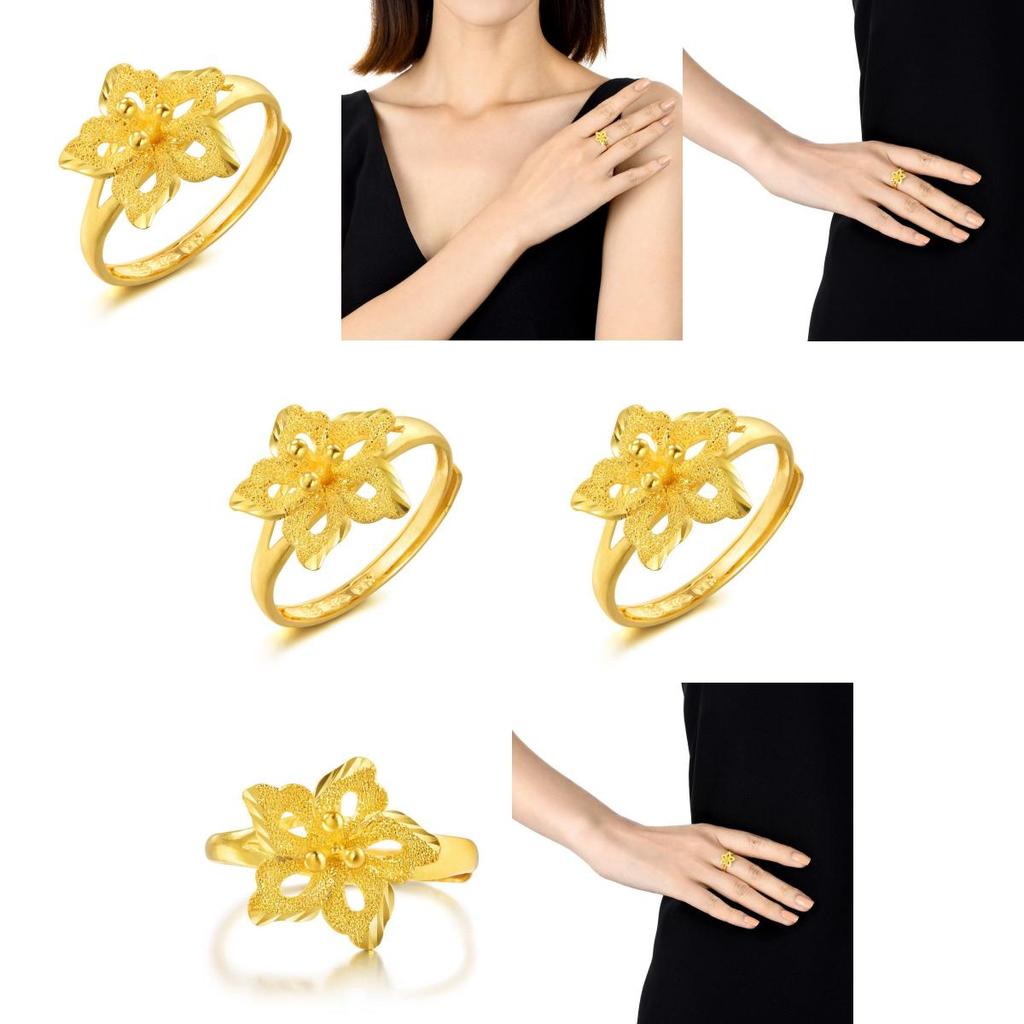 Stunning Vietnam Purple Blossom Flower Ring Adjustable Brass Gold Plated Fashion Jewelry