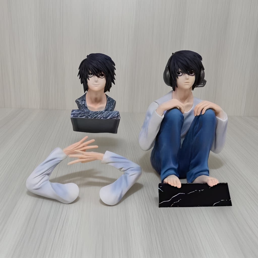 15cm/6 Inch Death Note L Lawliet Figure Squatting Pose Dual Heads GK Statue Anime Model Toy Desktop Ornament PC Case Decor Gifts