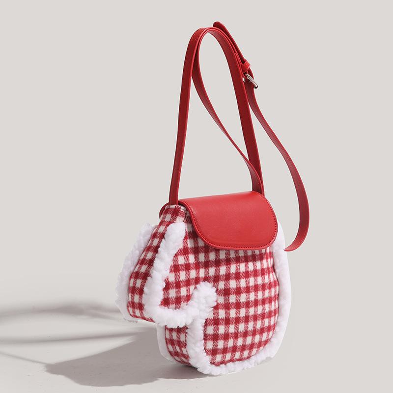 Autumn and Winter Bags Women's New Christmas Plaid Gloves Bag Niche Mobile Phone Bag Commuter Shoulder Messenger Bag