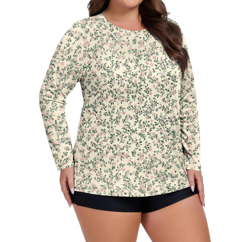 Women's Printed Large Size Long Sleeve Swimsuit Sun  Jacket Quick Dry Hiking Top