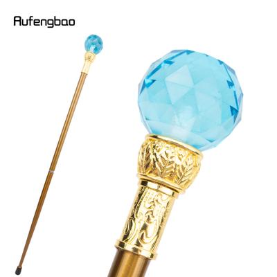 Blauw Kristalglas Gouden Wandelstok Mode Decoratieve Wandelstok Heer Elegant Cosplay Wandelstok Staf 93cm