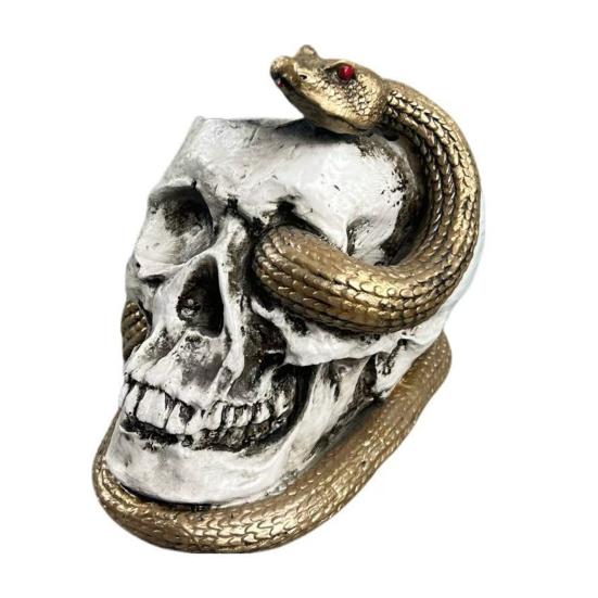 Skull Snake Figurine Small Resin Snake Skeleton Head Sculpture Gothic Tabletop Decoration for Halloween Party Bar Office Desk Ornament