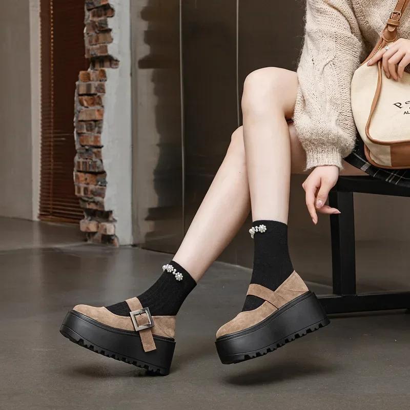 

Модные 8 см Новая Натуральная Кожа Дизайнерская Платформа Танкетка Круглый Носок Туфли Лодочки Весна Лето Балетки Крючок Женская Мода Мэри Джейн Лоферы 39 хаки