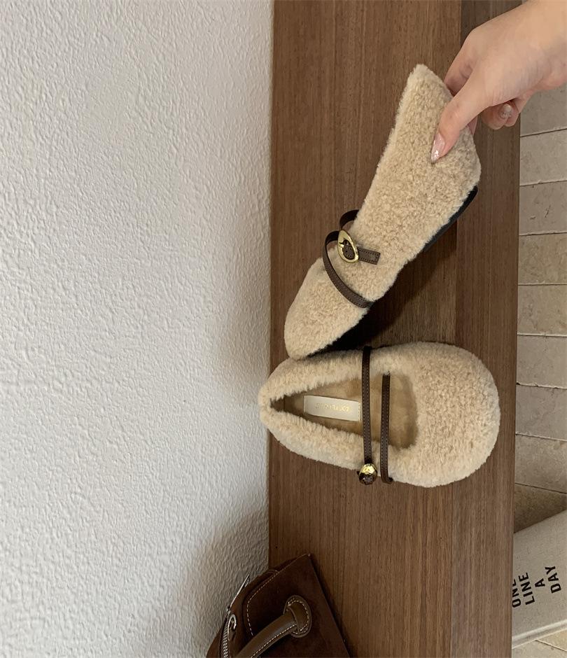 

Французский вечерний ветер ремень с перекрестной пряжкой туфли Мэри Джейн из хлопка женские 2025 осень и зима новая удобная и универсальная обувь Мао Мао 39 абрикосовый