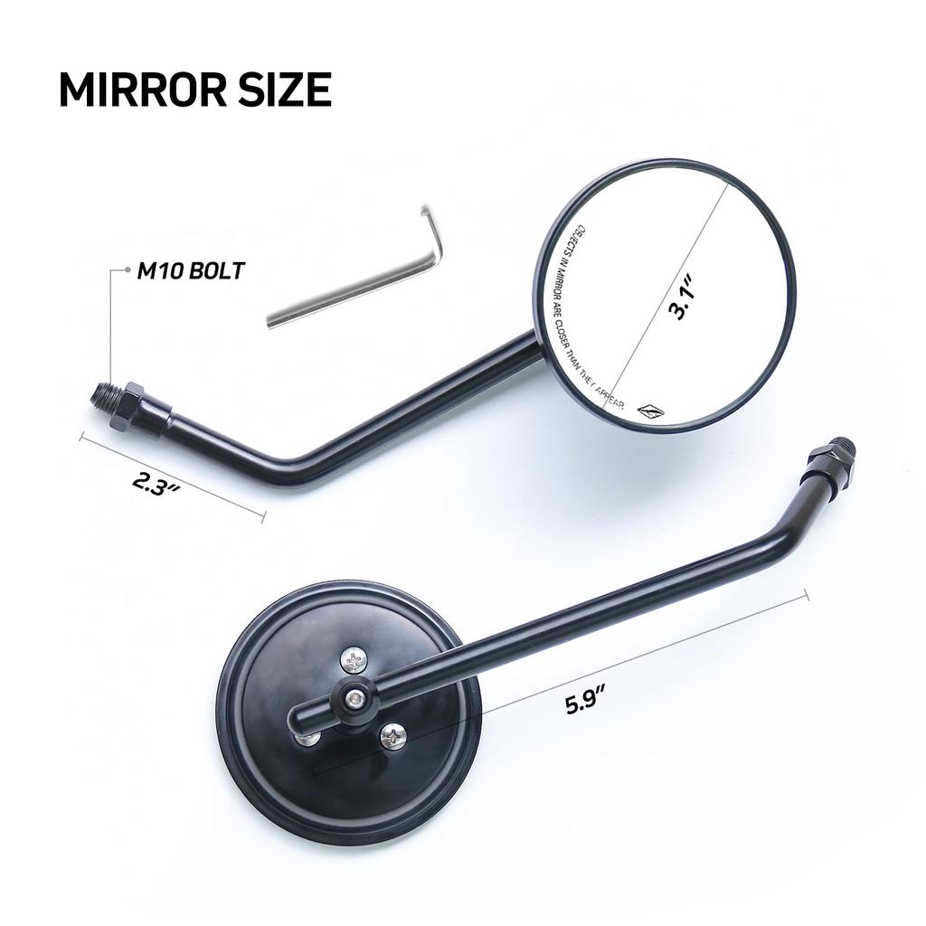 WTZMOTO Motorcycle Rearview Mirror Black - 10mm Handlebar Dual Sport Mirror