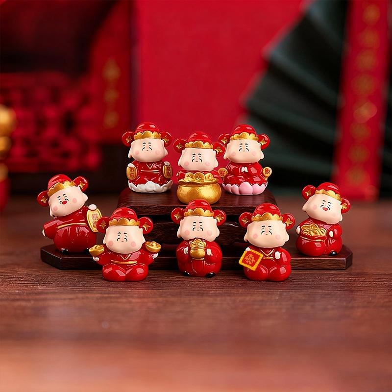 1Pcs Cute New Year'S God Of Wealth Decorative Resin Figurines Stress Relief Healing Emotions Small Ornament Ideal Gifts For Home